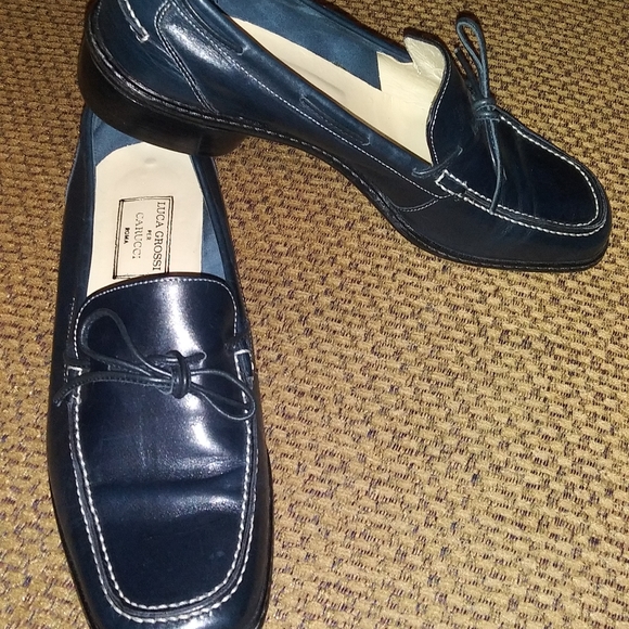 Luca Grossi per Carucci Shoes Women's Blue Leather Loafers Made in Italy - Picture 6 of 13